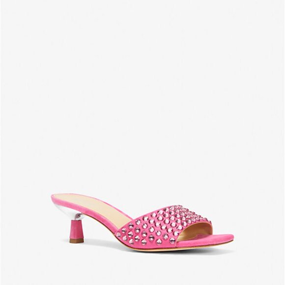 Michael Kors Amal Embellished Faux Suede Kitten Sandals - Picture 1 of 3